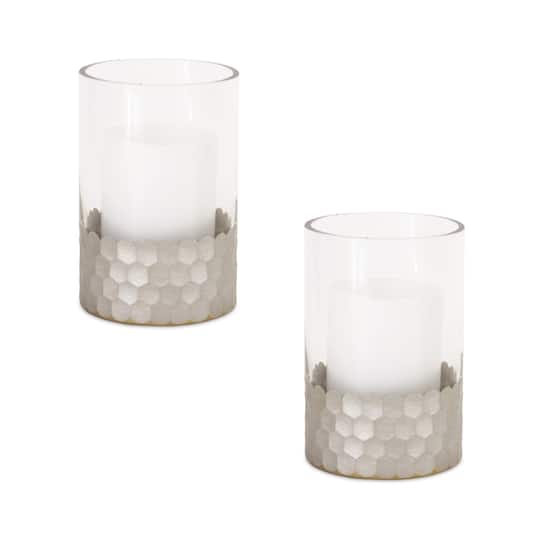 Glass Hurricane Candle Holder with Honeycomb Set